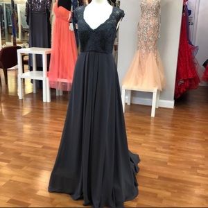 Charcoal bridesmaid dress with lace